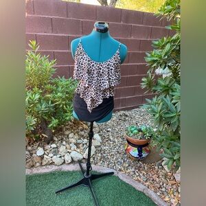 Leopard Print Layered Women's one piece swimsuit. Great for large chest person!